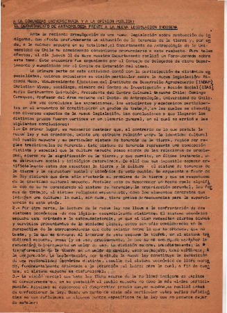A la comunidad universitaria y a la opinión pública: el Departamento de Antropología frente a la nueva legislación indígena