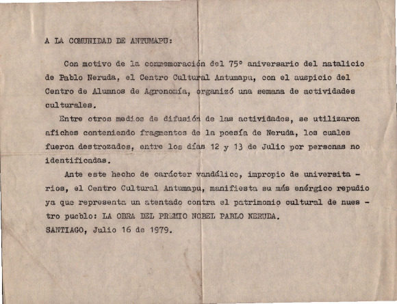 A la comunidad de ANTUMAPU
