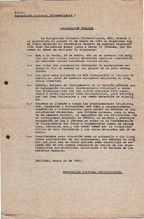 Declaración pública contra detención