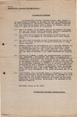 Declaración pública contra detención