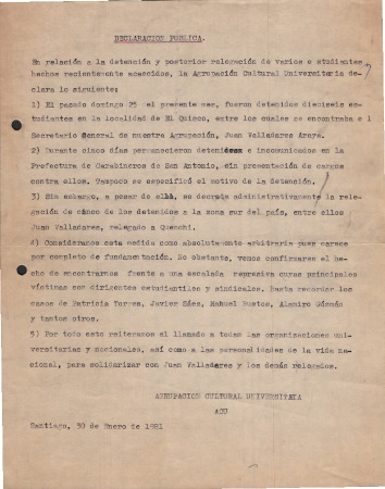 Declaración pública contra relegación