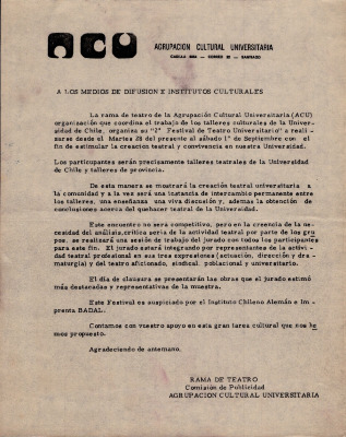 A los medios de comunicación e institutos culturales (2° Festival de teatro universitario)