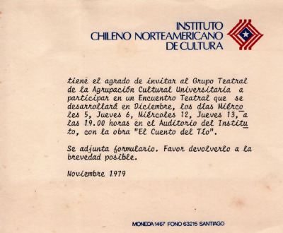 Invitación Instituto chileno norteamericano de cultura