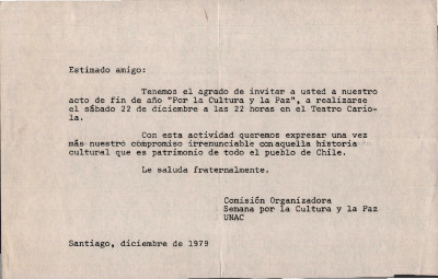 Invitación Comisión organizadora Semana por la Cultura y la Paz UNAC