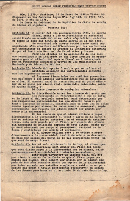 Dicta normas sobre financiamiento universitario. Decreto Ley 3170