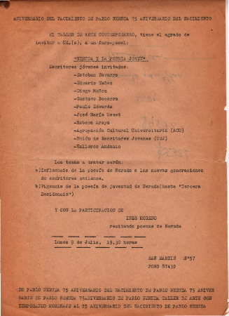 Aniversario del nacimiento de Pablo Neruda. 75 aniversario del nacimiento.