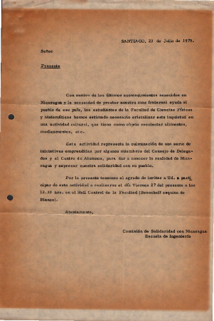 Invitación Comisión de Solidaridad con Nicaragua