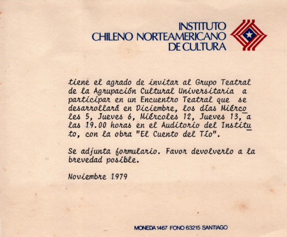 Invitación Instituto chileno norteamericano de cultura