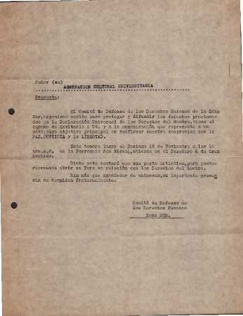 Invitación Comité de Defensa de los Derechos Humanos zona sur