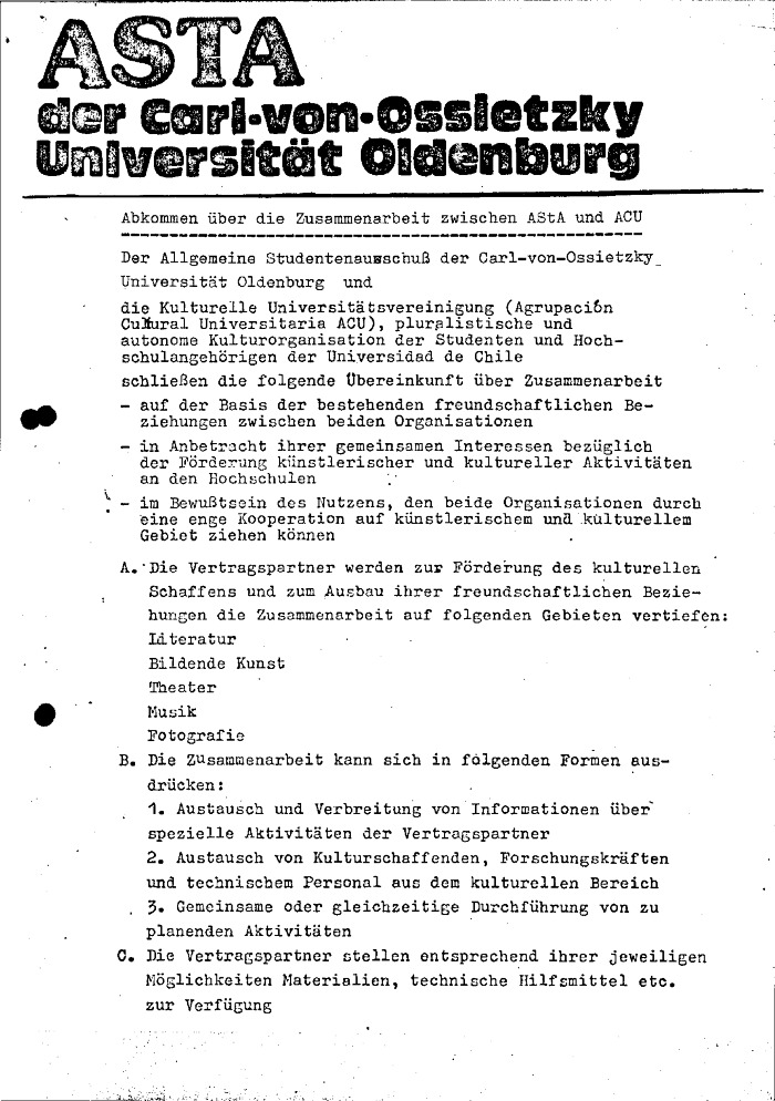 Abkommen uber die Zusammernarbeit zwischen AStA und ACU