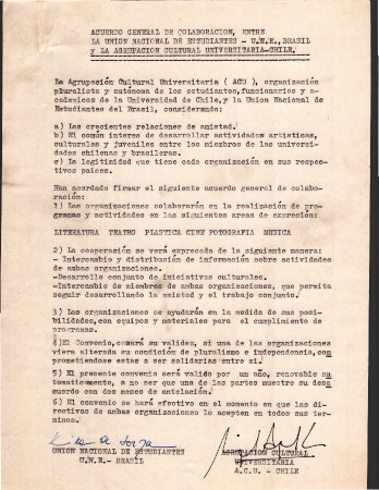 Acuerdo general de colaboración entre la Unión Nacional de Estudiantes U.N.E Brasil y la ACU Chile