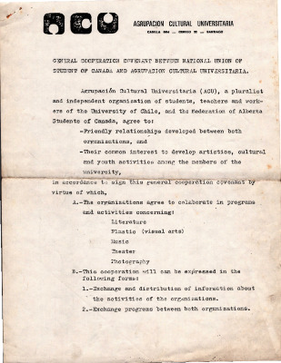 General cooperation covenant between National Union of Student of Canada and Agrupacion Cultural Universitaria 