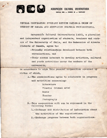 General cooperation covenant between National Union of Student of Canada and Agrupacion Cultural Universitaria 