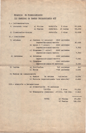 Proyecto de financiamiento. III Festival de Teatro Universitario ACU