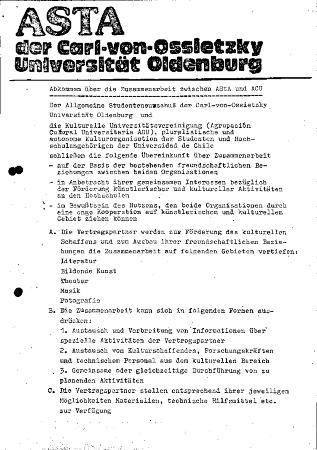 Abkommen uber die Zusammernarbeit zwischen AStA und ACU