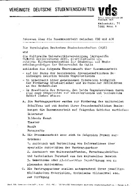 Abkommen uber die Zusammernarbeit zwischen VDS und ACU