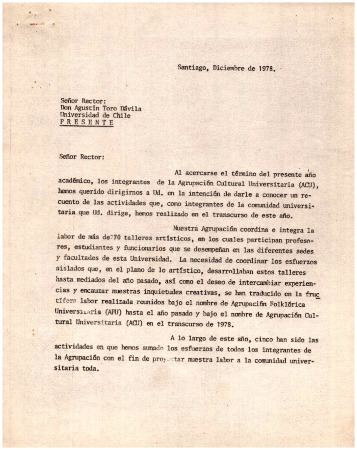 Señor Rector don Agustín Toro Dávila 