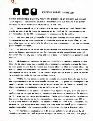 Primer informativo pasional-activista-interno de la querida y/u odiada (por algunos) agrupación cultural universitaria que vuelve a la lucha después de unas merecidas vacaciones. Y que jue.