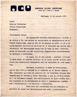 Carta a Enrique Venturino, Teatro Caupolicán