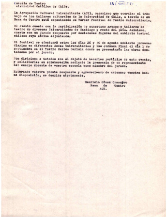 Carta a Escuela de Teatro de la Universidad Católica de Chile