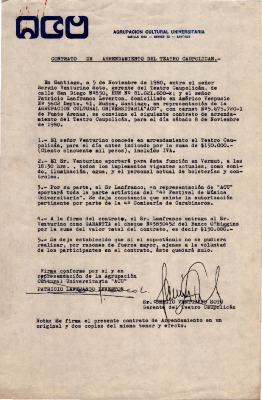 Contrato de arrendamiento del Teatro Caupolicán