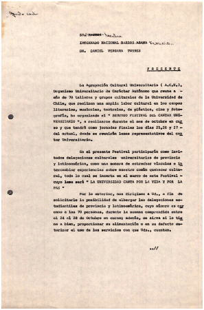 Carta a dirección del Internado Nacional Barros Arana
