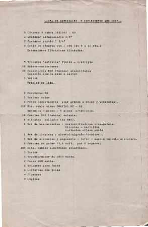 Lista de materiales e implementos ACU 1987