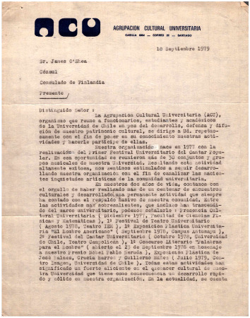 Carta a James O'Shea, Cónsul de Finlandia