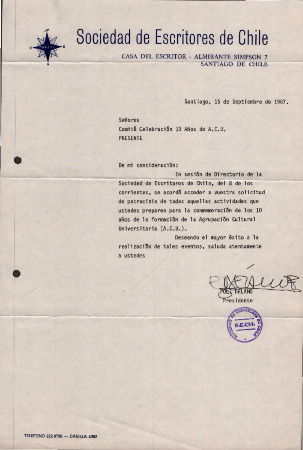 Carta Sociedad de Escritores de Chile