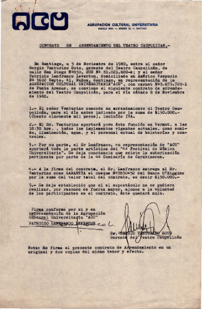 Contrato de arrendamiento del Teatro Caupolicán
