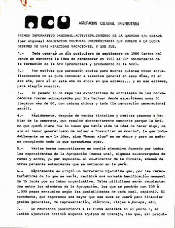 Primer informativo pasional-activista-interno de la querida y/u odiada (por algunos) agrupación cultural universitaria que vuelve a la lucha después de unas merecidas vacaciones. Y que jue
