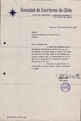 Carta Sociedad de Escritores de Chile