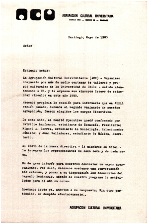 Carta tipo comunicando nueva directiva