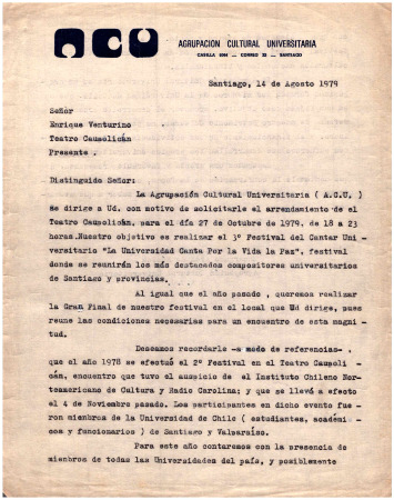 Carta a Enrique Venturino, Teatro Caupolicán