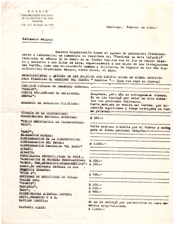 Carta con los resultados del "Festival de Arte infantil" 