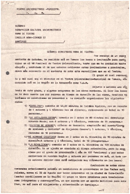 Carta del Teatro Universitario Municipal de Temuco