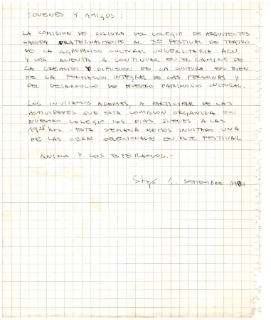 Carta de Comisión de cultura del Colegio de Arquitectos