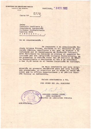 Carta de notificación por rechazo de auspicio