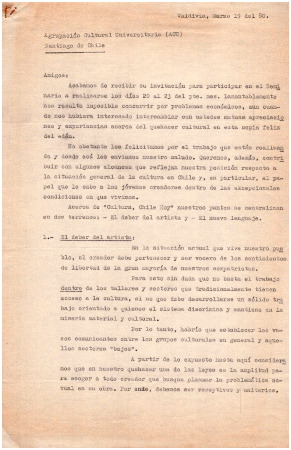 Carta a la ACU, Taller Cultural Matra