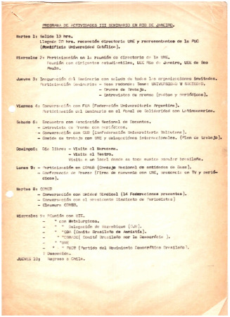 Programa de actividades III seminario en Rio de Janeiro