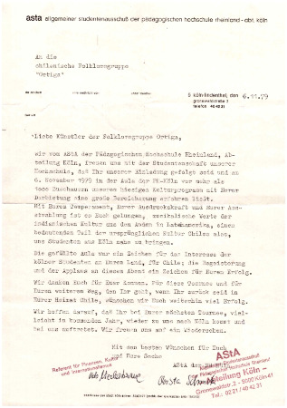 An die chilenische Folkloregruppe "Ortiga" 