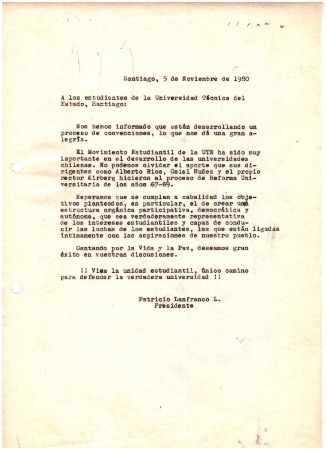 A los estudiantes de la Universidad Técnica del Estado, Santiago