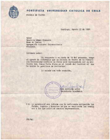 A Señor Mauricio Gómez Rama de Teatro ACU