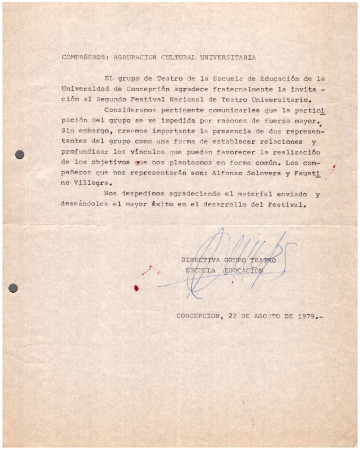 Carta del grupo de Teatro de la U. de Concepción