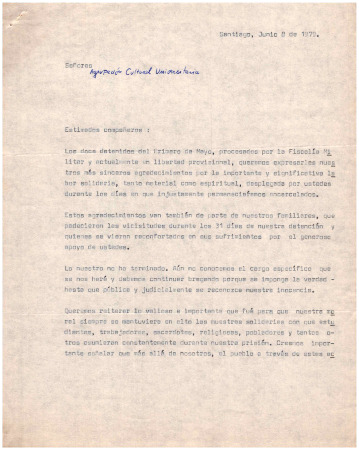 Carta de doce detenidos por 1ero de Mayo