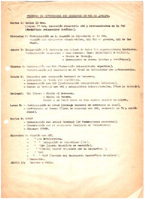 Programa de actividades III seminario en Rio de Janeiro