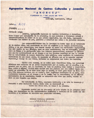  Invitación acto de homenaje por Víctor Jara
