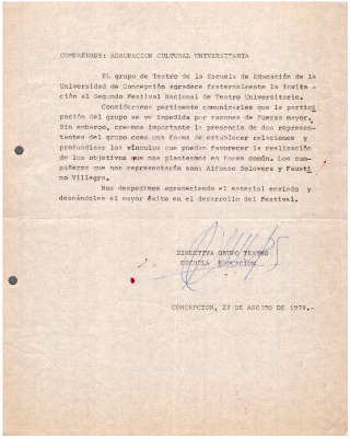 Carta del grupo de Teatro de la U. de Concepción