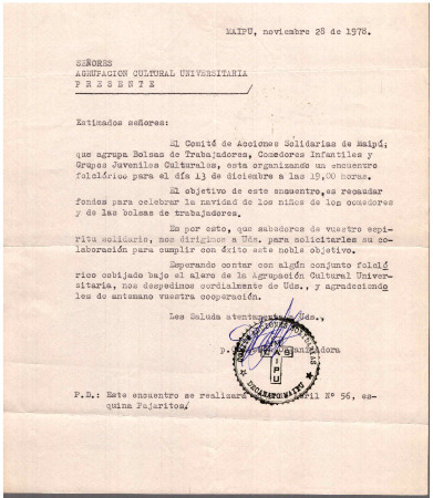 Carta del Comité de Acciones Solidarias de Maipú