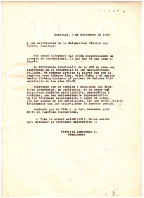 A los estudiantes de la Universidad Técnica del Estado, Santiago